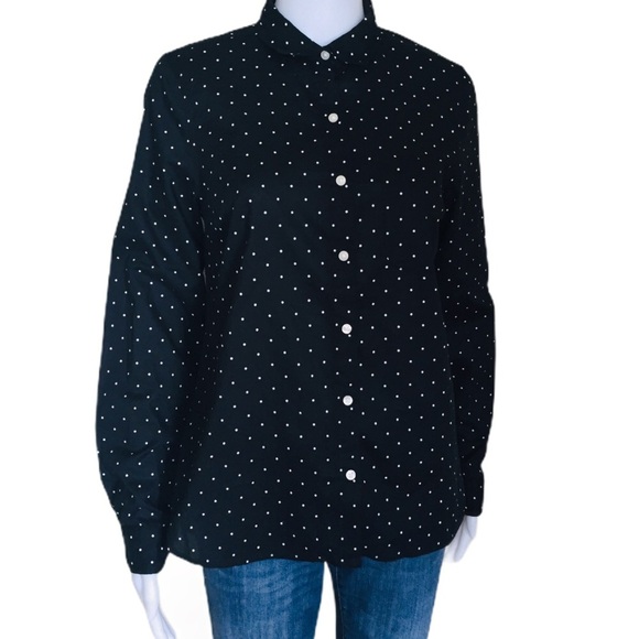OLD NAVY The Classic Polka Dot Button Down Shirt With Long Sleeves Black Small - Picture 3 of 9